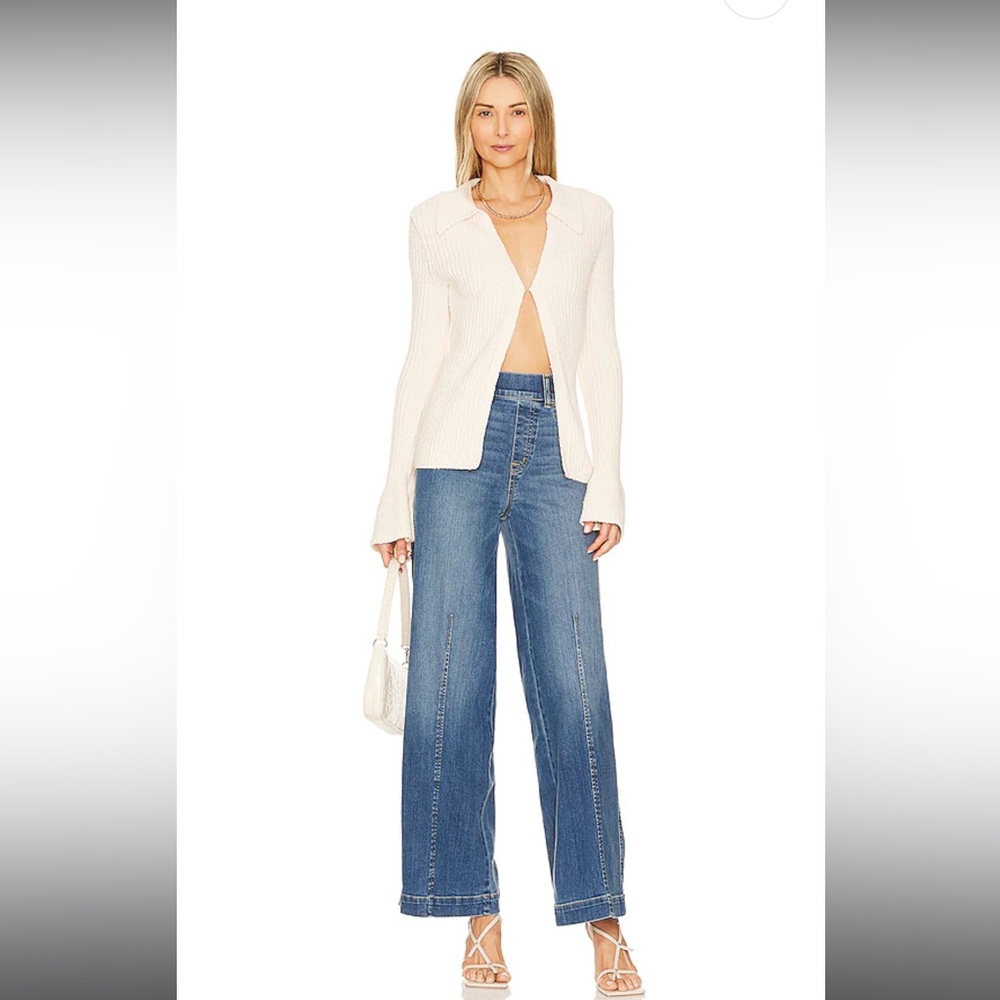 Spanx EveryWear Seamed Front Wide Leg Jean in Vintage Indigo, petite small